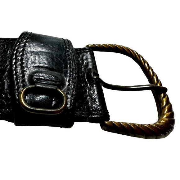 Axcess Made in Italy Genuine Black Leather Wide Waist Belt, Bronze Buckle Medium - Picture 2 of 10
